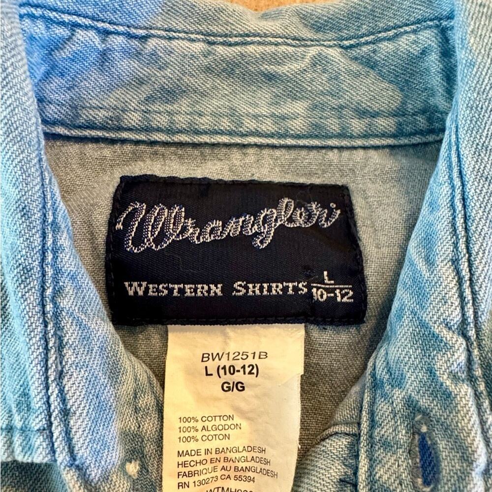 Vintage Wrangler Classic Denim Pearl Snap Shirt, Youth Large Western, Retro - Picture 5 of 9